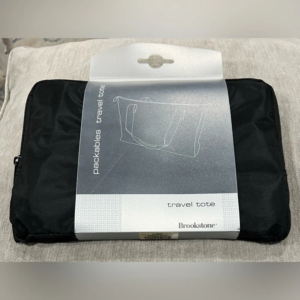 Brookstone Black Packables Travel Tote 19.5x13x5.75. NWT